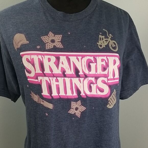 Netflix Stranger Things Short Sleeve Graphic Tee Mens Medium Navy Blue Heather - Picture 3 of 8